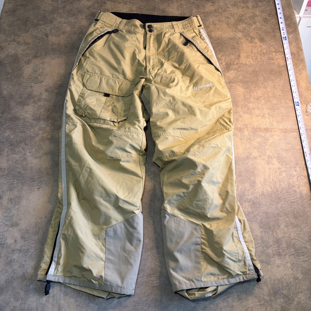 American Eagle Performance Snow Pants Mens L Tan‎ Cargo Waterproof Y2K